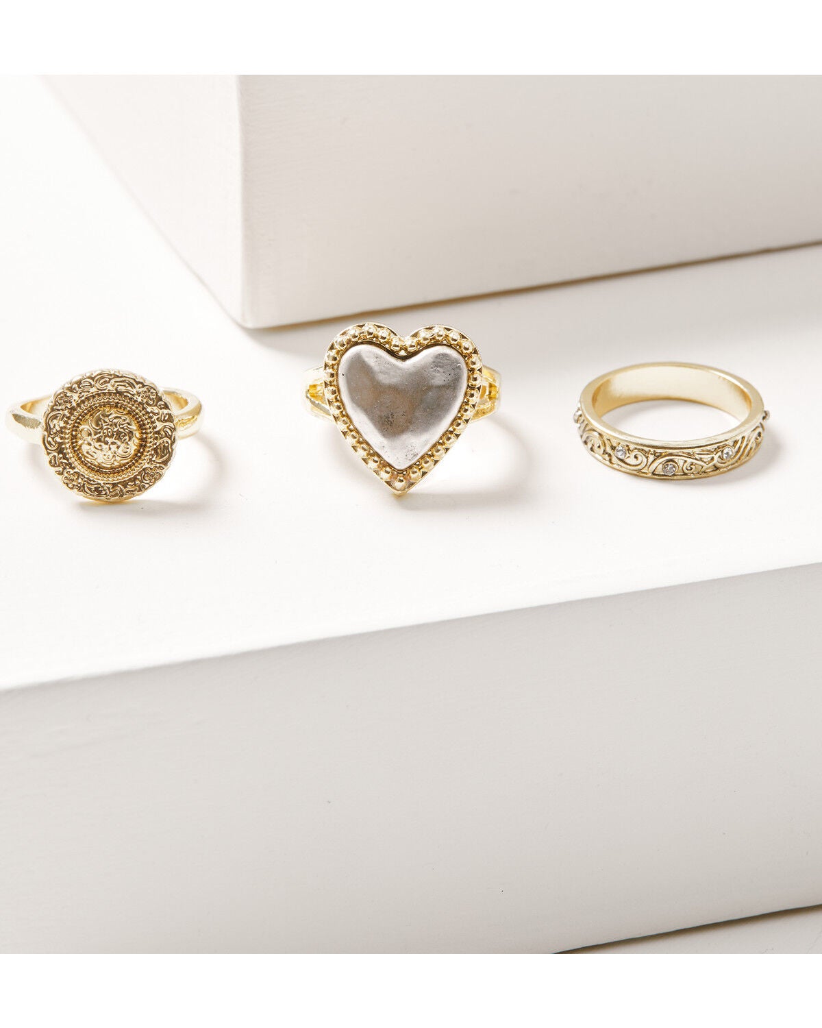 Shyanne Women's Western Muse Heart Concho Ring Set - 3 Piece, Gold, hi-res