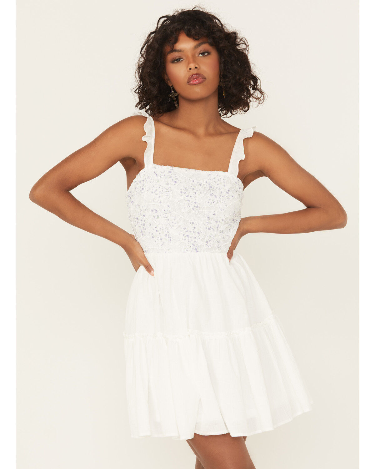 Image #2 - Yura Women's Floral Patched Crochet Mini Dress, White, hi-res