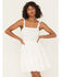 Image #2 - Yura Women's Floral Patched Crochet Mini Dress, White, hi-res