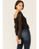 Image #3 - En Creme Women's Long Sleeve Foil Ruffle Blouse, Black, hi-res