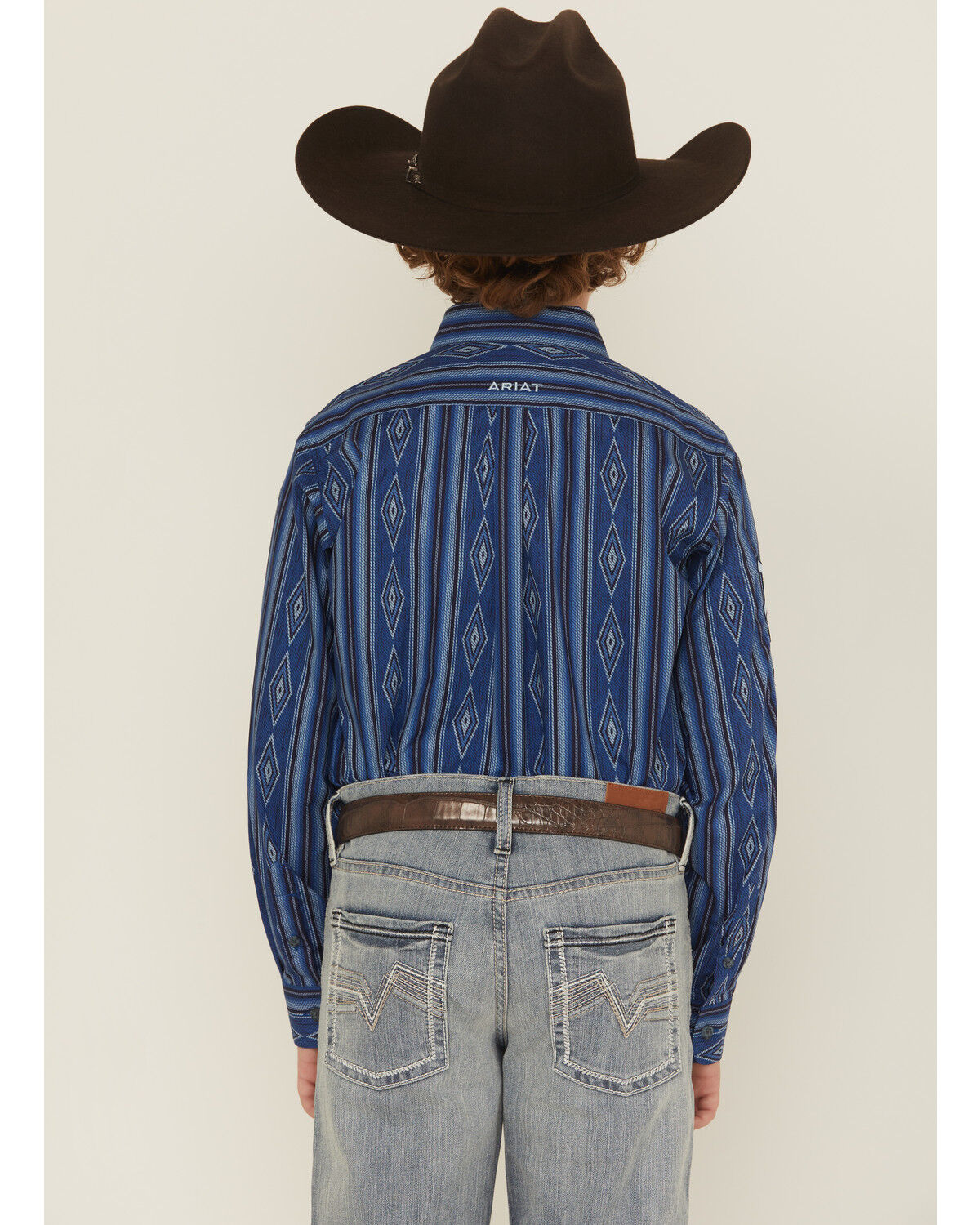 Image #4 - Ariat Boys' Southwestern Striped Long Sleeve Button-Down Western Shirt, Blue, hi-res