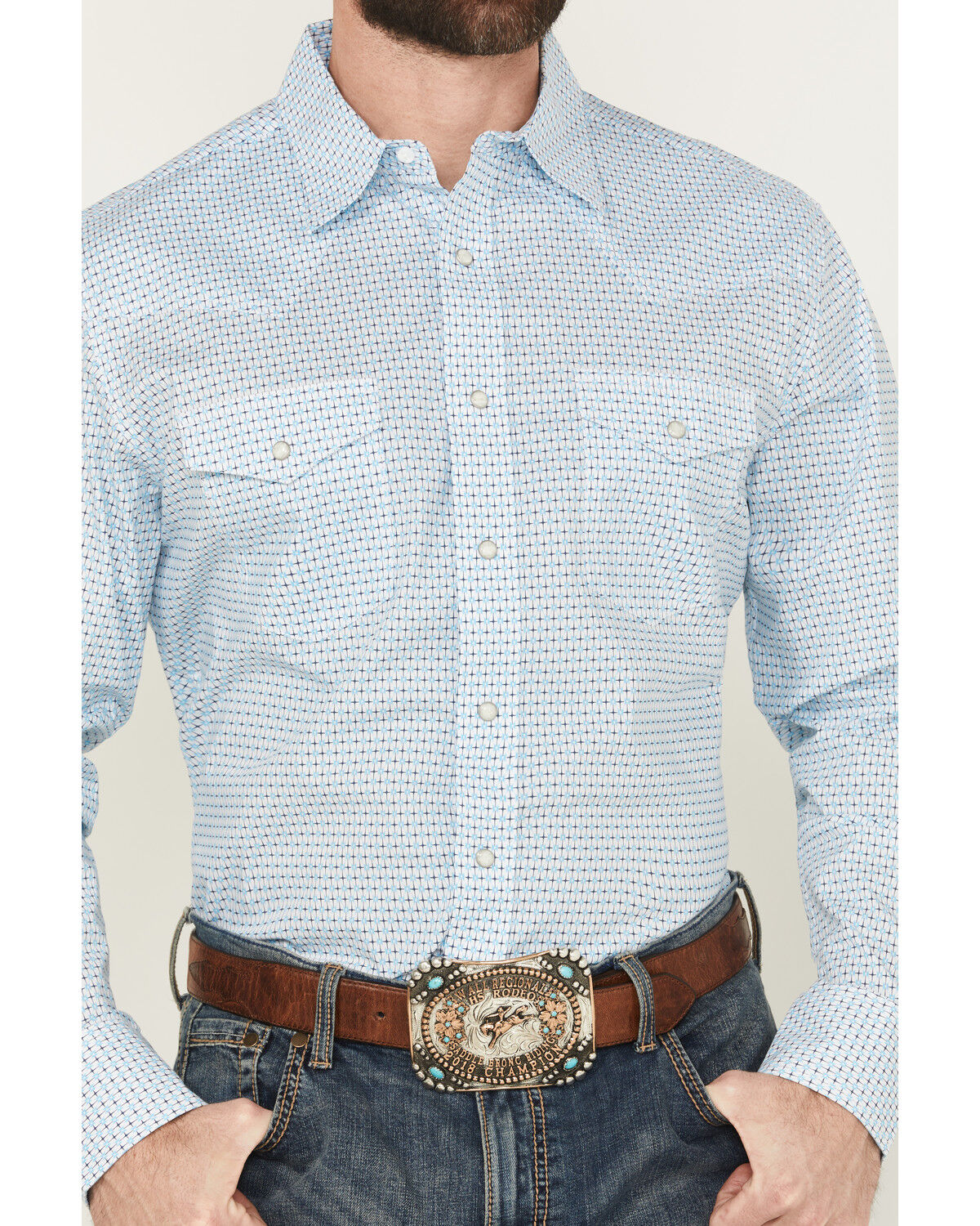 Image #3 - Wrangler Men's 20X Geo Print Long Sleeve Snap Stretch Western Shirt - Tall, White, hi-res