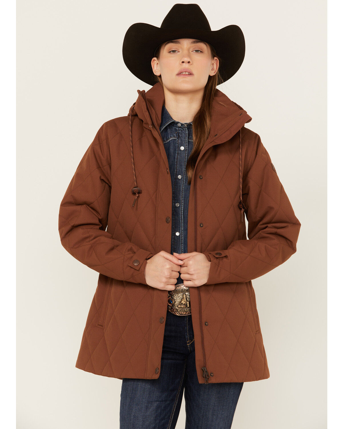 Image #1 - Cinch Women's Barn Hooded Coat, Brown, hi-res