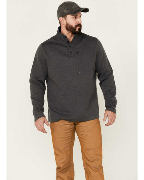 Brothers and Sons Men's Solid Quilt Weathered Mock 1/4 Button Front Pullover, Charcoal, hi-res