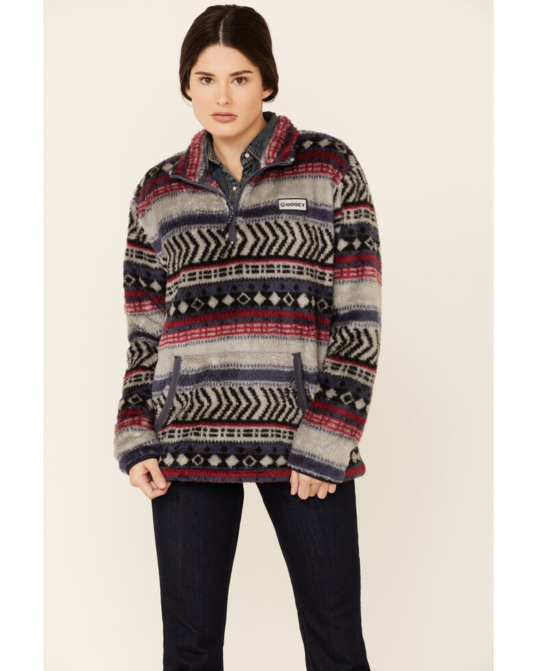 HOOey Women's Tan Southwestern Stripe Fleece Lined 1/4 Zip Pullover , Tan, hi-res