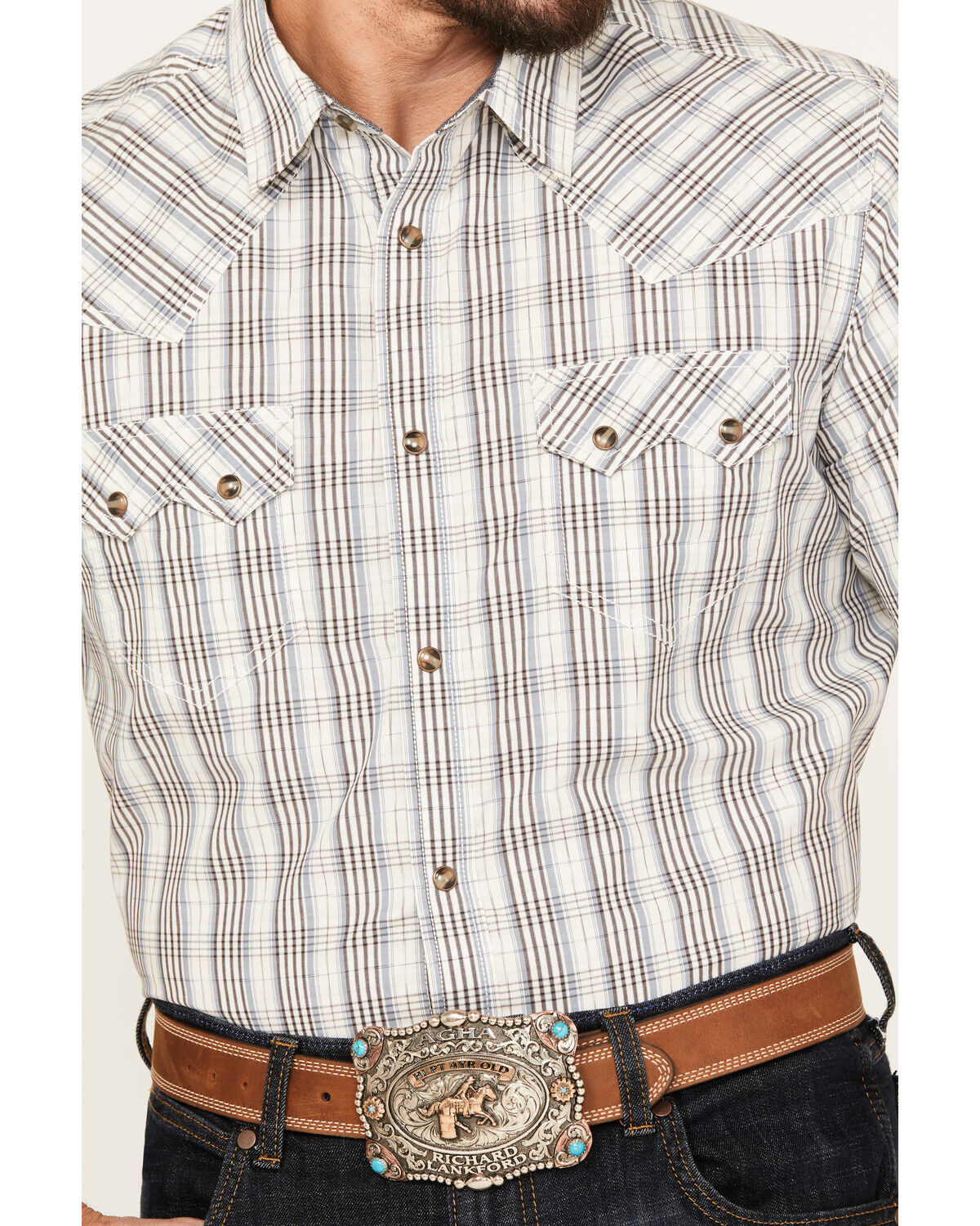 Image #3 - Cody James Men's Briar Patch Plaid Print Short Sleeve Snap Western Shirt, White, hi-res