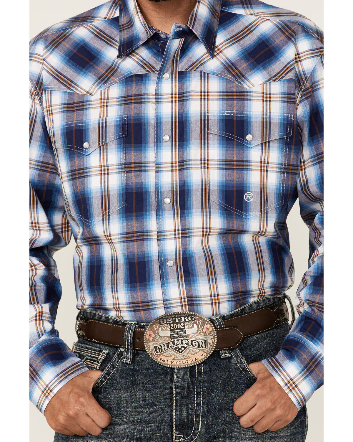 Image #3 - Roper Men's Royal Blue Large Plaid Long Sleeve Pearl Snap Western Shirt, Blue, hi-res