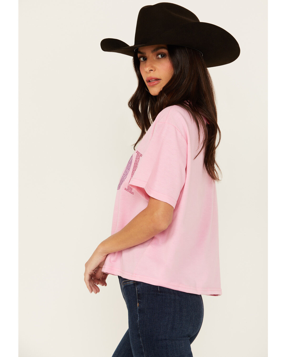 Image #2 - Mainstrip Women's Howdy Rhinestone Short Sleeve Cropped Graphic Tee, Pink, hi-res