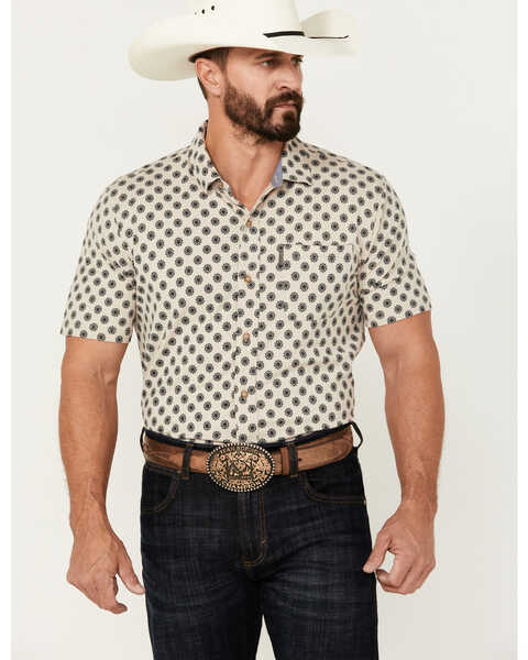 Image #1 - Ariat Men's Retro Medallion Print Short Sleeve Button-Down Stretch Western Shirt , Beige, hi-res