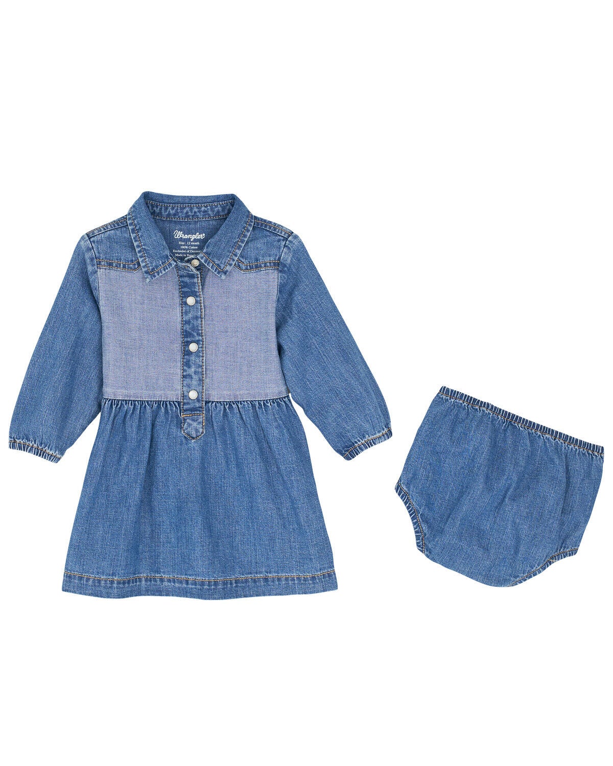 Wrangler Infant Girls' Two Tone Long Sleeve Dress Set - 2 Piece, Blue, hi-res