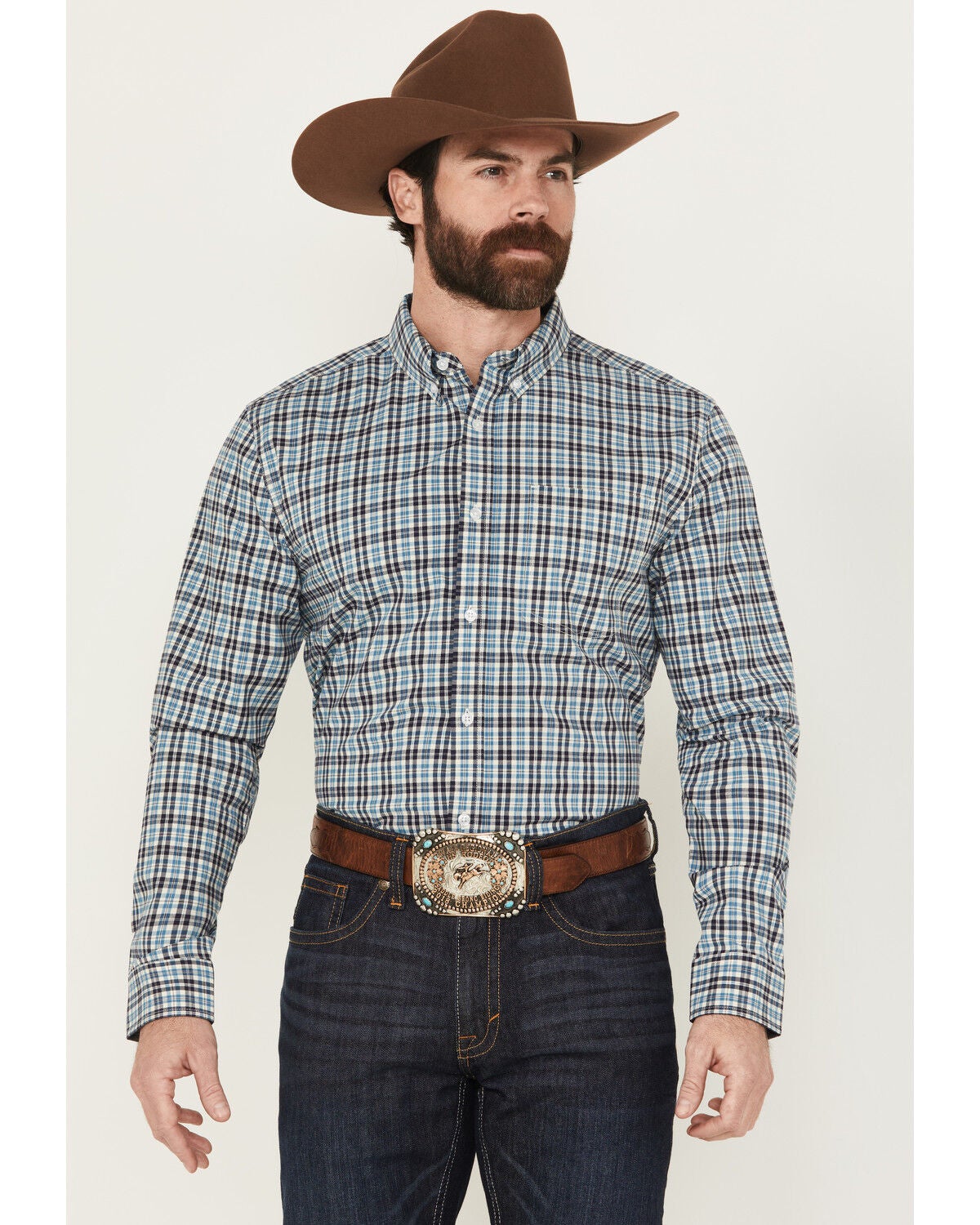Cody James Men's Bob Plaid Print Long Sleeve Button-Down Western Shirt - Tall, Blue, hi-res