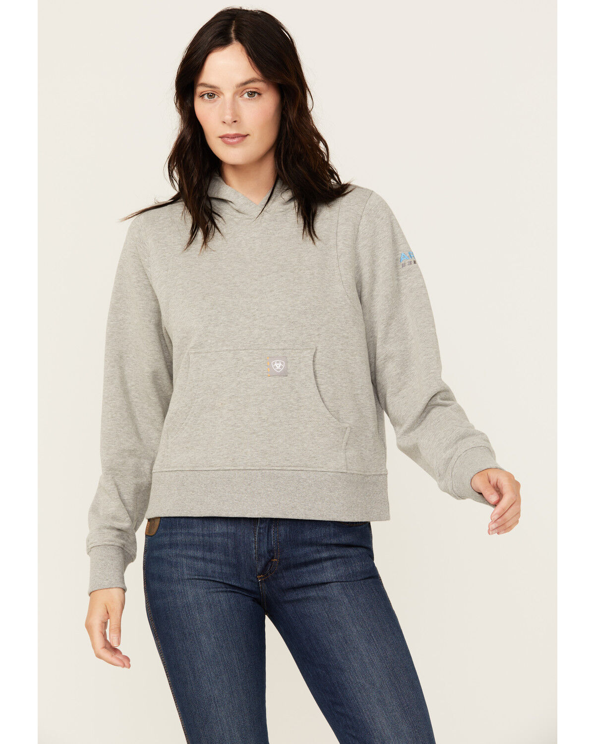 Image #1 - Ariat Women's Rebar Lightweight Cropped Hoodie, Heather Grey, hi-res
