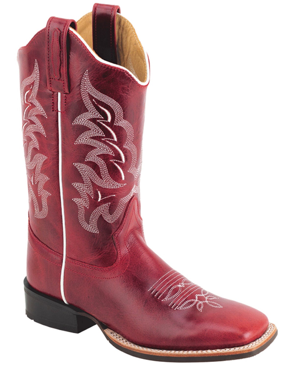 Image #1 - Old West Women's Western Boots - Broad Square Toe, Red, hi-res