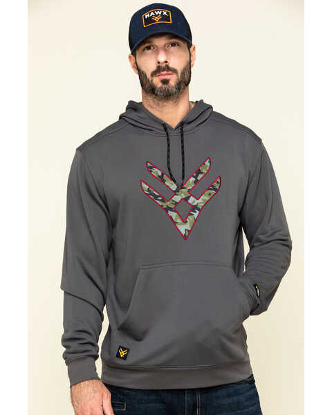 Image #1 - Hawx Men's Gray Tech Logo Hooded Work Sweatshirt - Tall , Dark Grey, hi-res