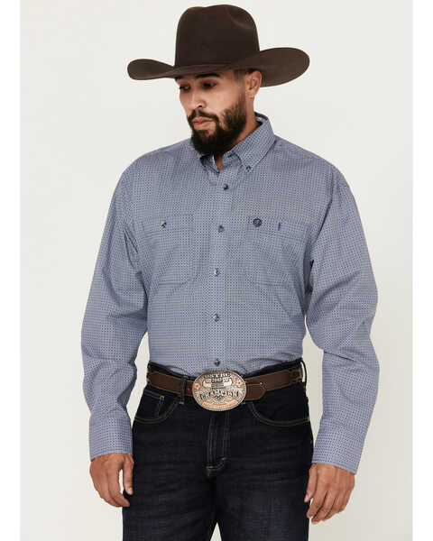 Image #1 - George Strait by Wrangler Men's Geo Print Long Sleeve Button-Down Western Shirt - Tall , Blue, hi-res