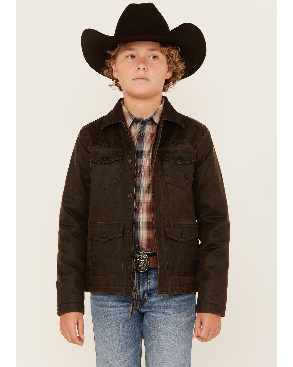 Image #1 - Cody James Boys' Road Dust Oil Skin Jacket, Brown, hi-res