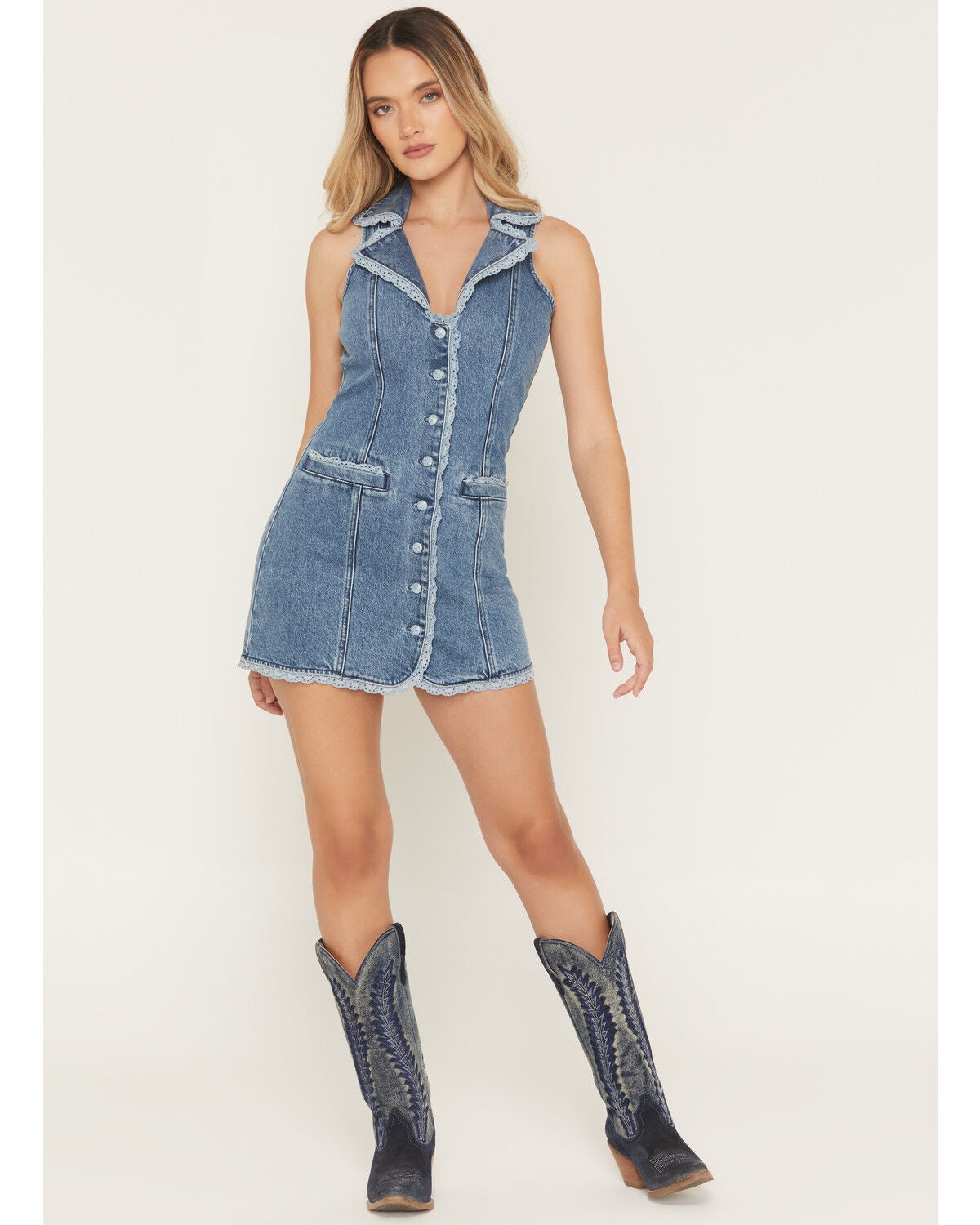 Image #1 - Show Me Your Mumu Women's Maddox Sleeveless Denim Mini Dress, Medium Wash, hi-res