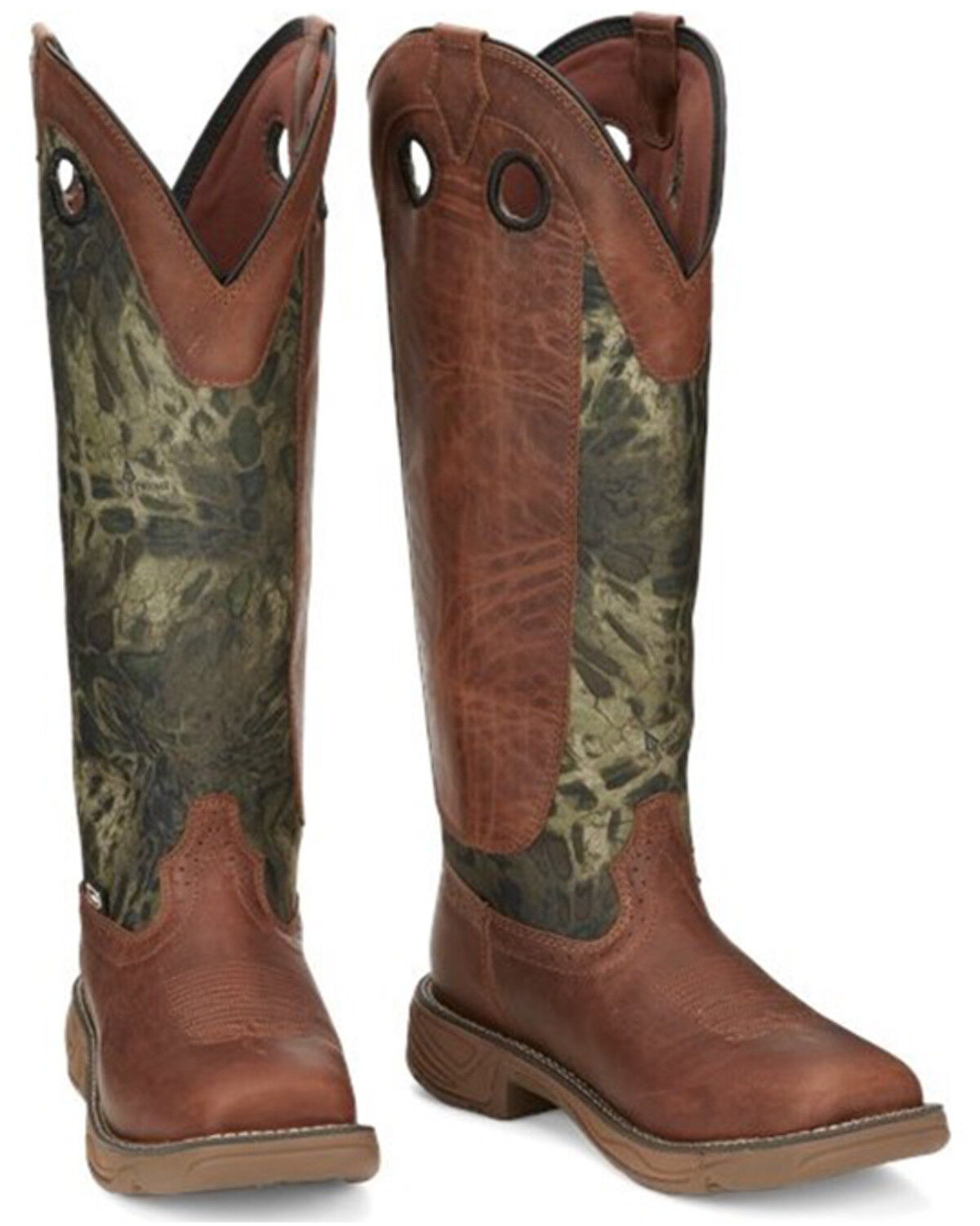 Image #1 - Justin Men's Rush Strike Camo Shaft Leather Pull On Snake Boots - Square Toe, Camouflage, hi-res
