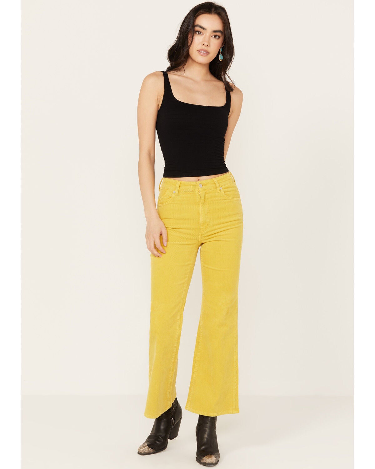 Rolla's Women's Corduroy High Rise Eastcoast Ankle Flare Jeans, Yellow, hi-res