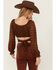 Image #4 - Beyond The Radar Women's Floral Lace Long Sleeve Tie Back Cropped Shirt, Brown, hi-res