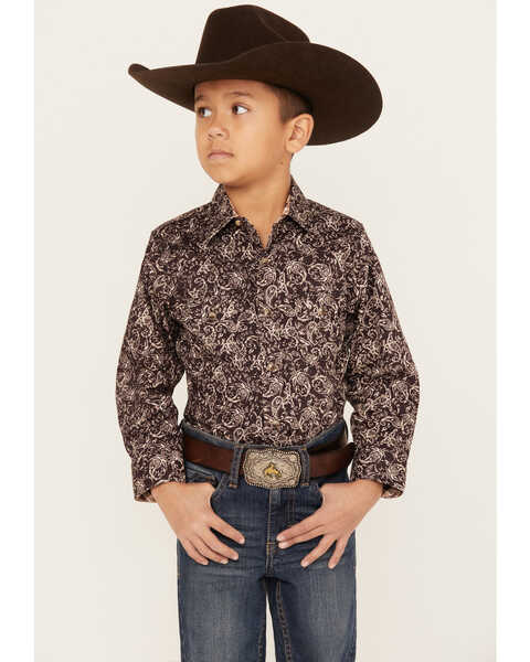 Image #1 - Avalon Boys' Paisley Print Long Sleeve Snap Western Shirt, , hi-res