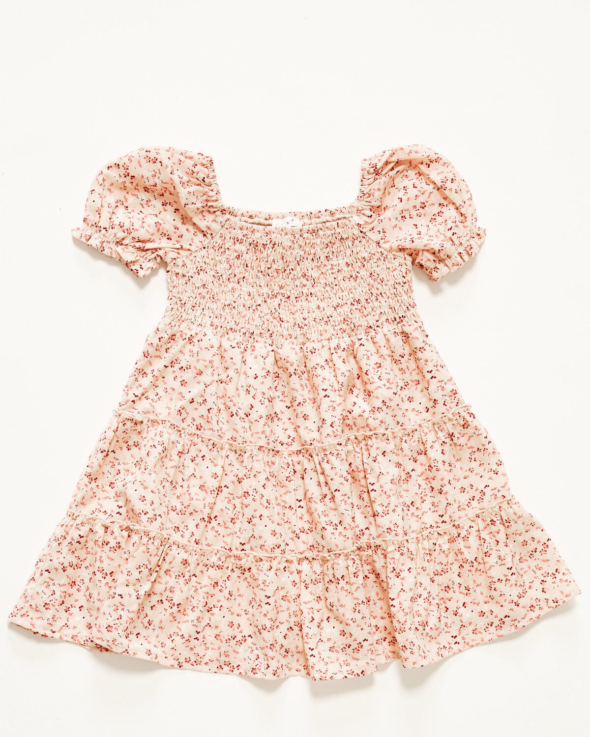 Image #1 - Yura Toddler Girls' Floral Print Short Sleeve Dress, Beige, hi-res