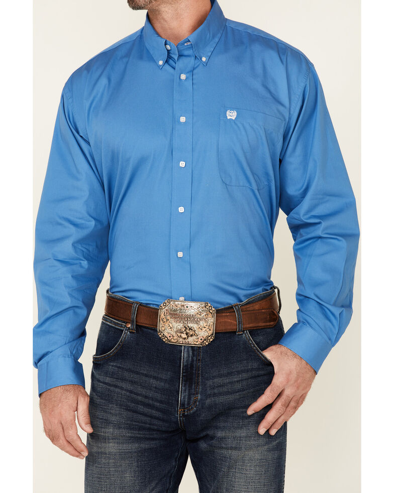 Cinch Men's Solid Blue Button-Down Western Shirt, Blue, hi-res