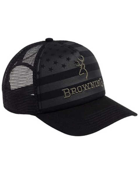 Browning Men's Foam Flag Embroidered Logo Mesh-Back Trucker Cap, Black, hi-res