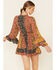 Shyanne Women's Boho Floral Stripe Peasant Dress, Black, hi-res