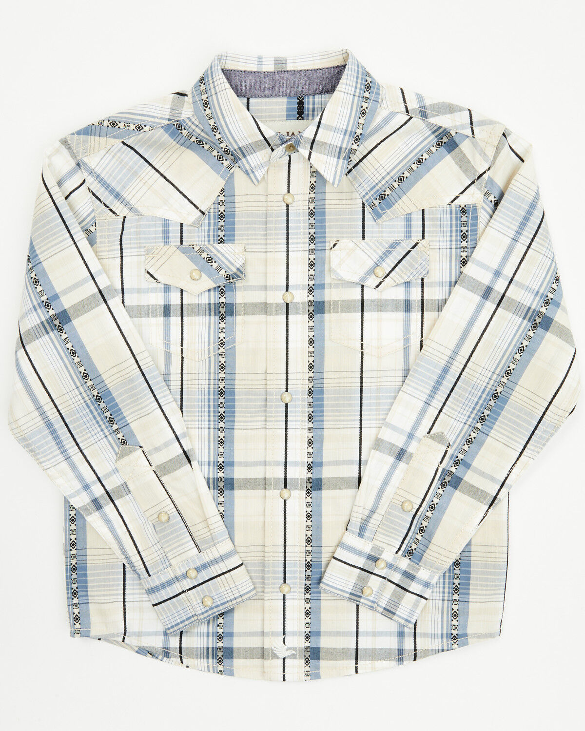 Image #1 - Cody James Toddler Boys' Western Wind Plaid Print Long Sleeve Snap Western Shirt, Cream, hi-res