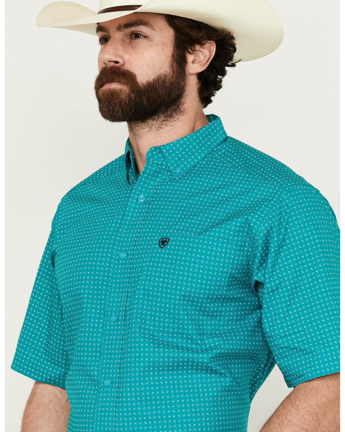 Image #2 - Ariat Men's Judd Geo Print Short Sleeve Button-Down Western Shirt, Turquoise, hi-res