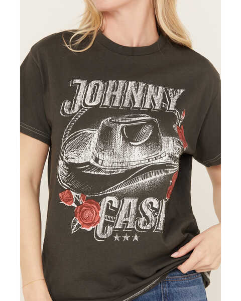 Image #3 - Merch Traffic Women's Johnny Cash Rose Short Sleeve Graphic Tee, Black, hi-res