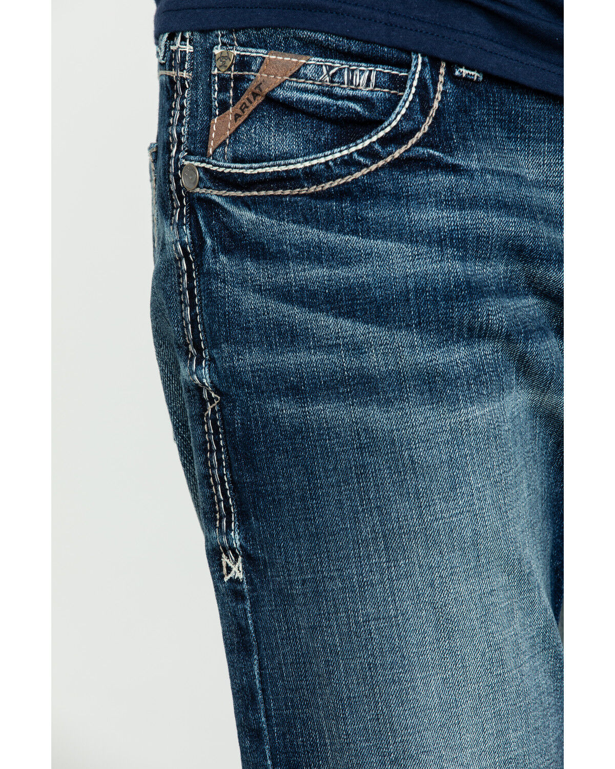 Image #4 - Ariat Men's M5 Lennox Stretch Stackable Slim Straight Jeans, Blue, hi-res