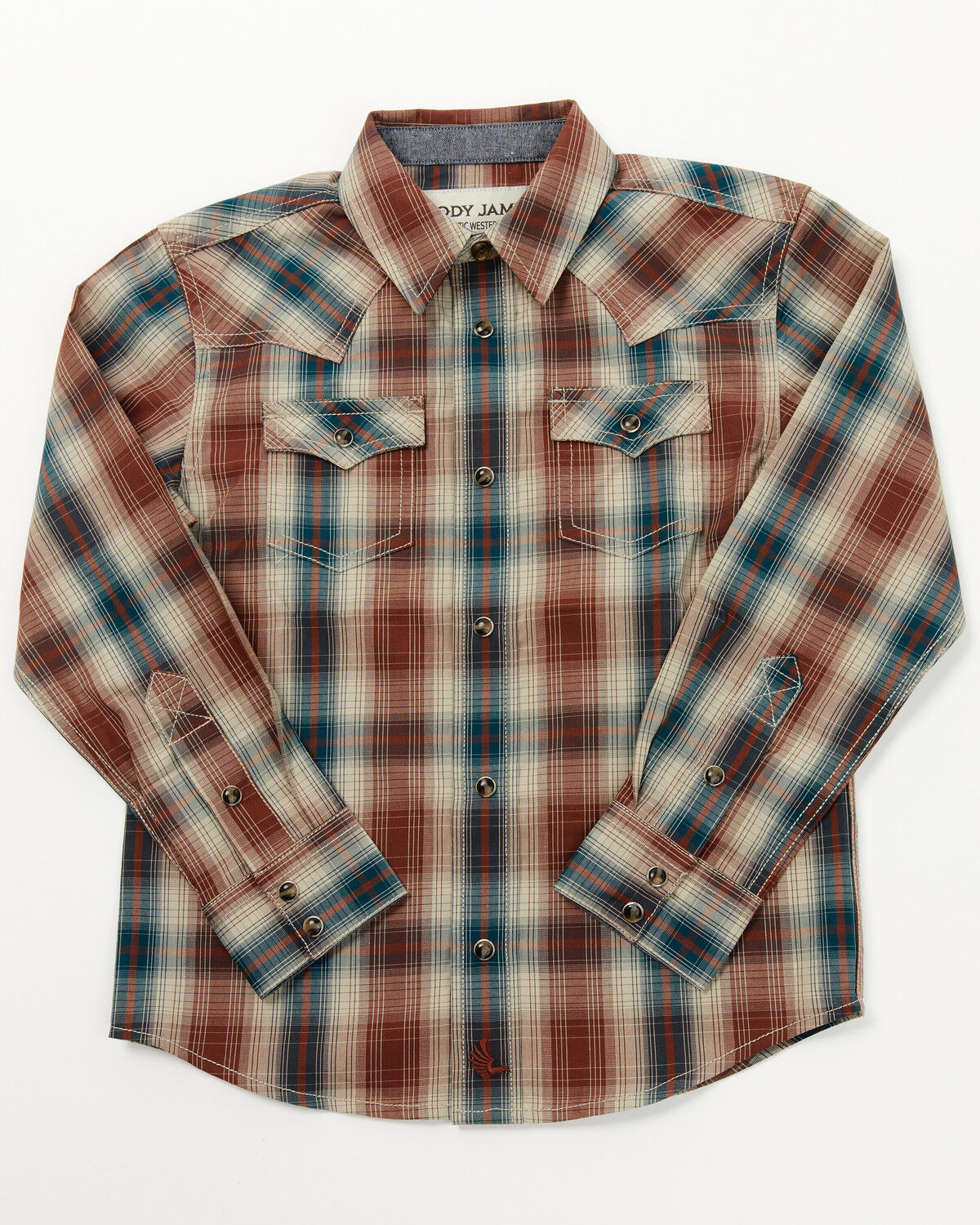 Image #1 - Cody James Toddler Boys' Ricardo Plaid Print Long Sleeve Snap Western Shirt, Tan, hi-res