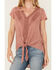 Image #3 - Nostalgia Women's Lace Trim Short Sleeve Tie Front Shirt, Mauve, hi-res