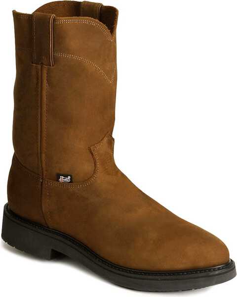 Image #1 - Justin Men's Conductor Electrical Hazard Pull On Work Boots - Steel Toe, Brown, hi-res