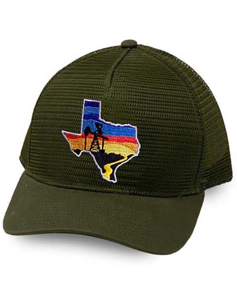 Image #1 - Oil Field Hats Men's Loden Texas Sunset Patch Mesh-Back Ball Cap, Olive, hi-res