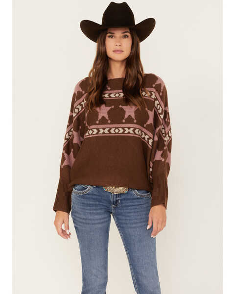 Image #1 - Ariat Women's Lawless Star Southwestern Pullover Sweater, Brown, hi-res