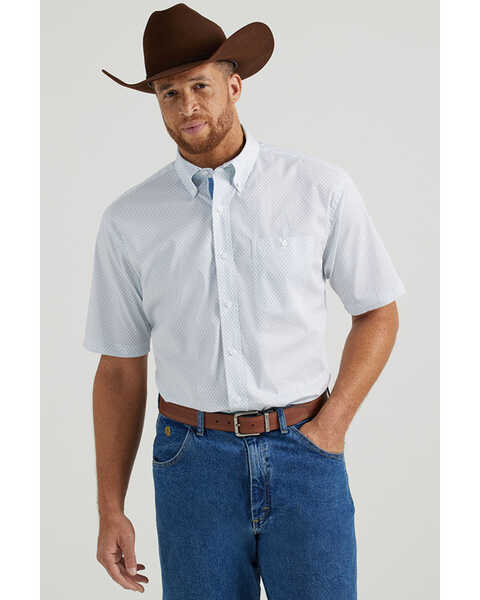 Image #1 - George Strait by Wrangler Men's Geo Print Short Sleeve Button-Down Stretch Western Shirt - Tall , White, hi-res