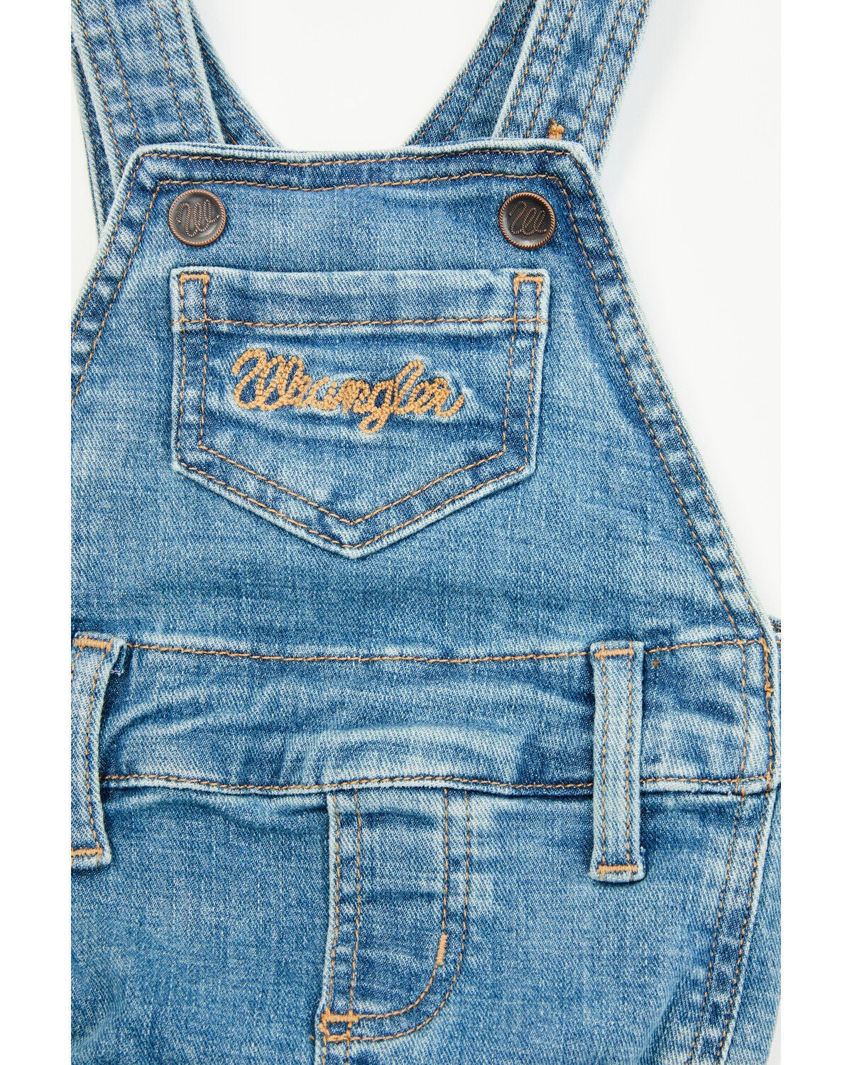 Image #2 - Wrangler Infant Boys' Boot Barn Exclusive Denim Overall Onesie, Blue, hi-res