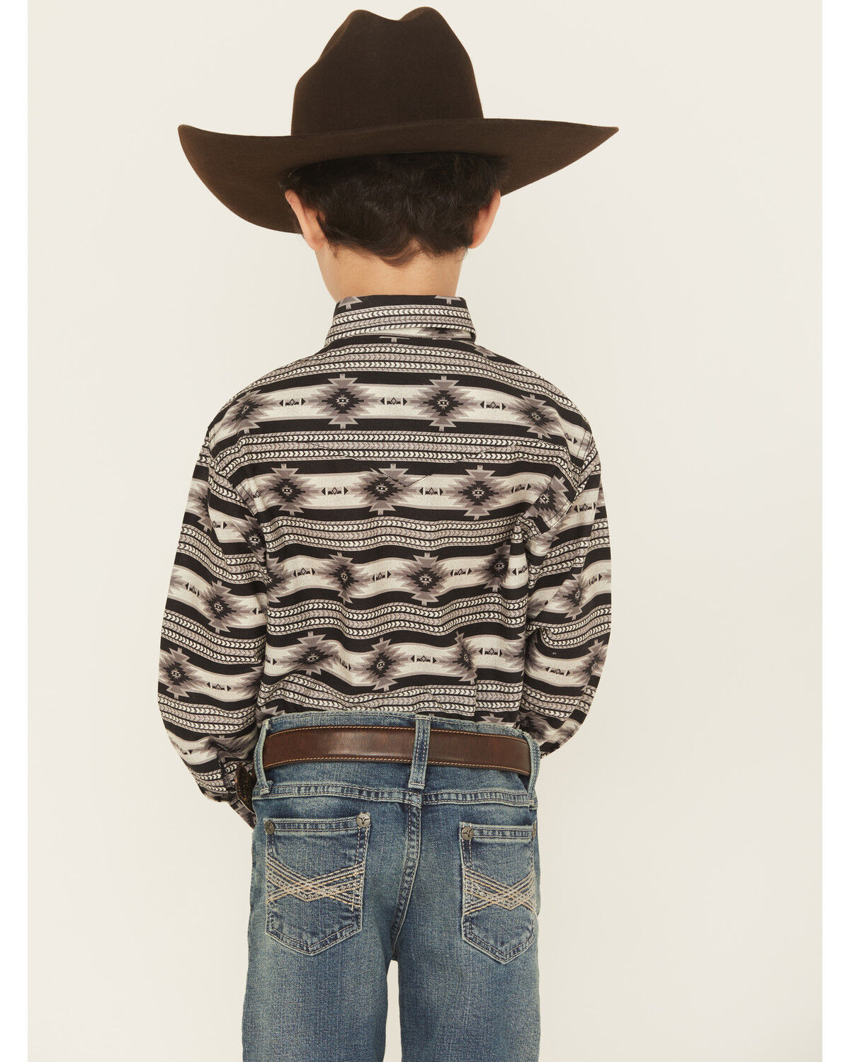 Image #4 - Roper Boys' Southwestern Striped Long Sleeve Snap Western Shirt, Black, hi-res
