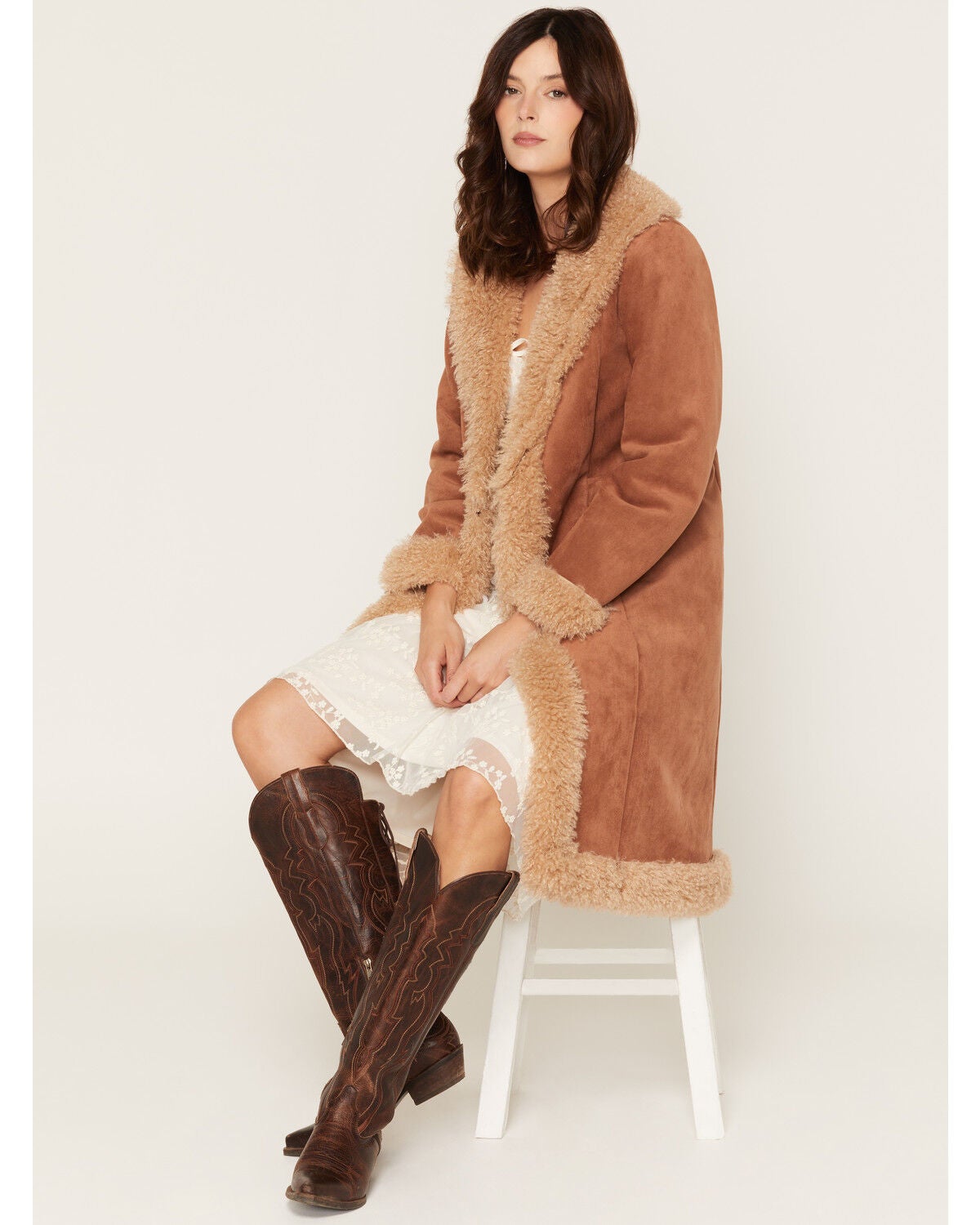 Image #1 - Shyanne Women's Carly Faux Suede Fur Trench Coat, Bark, hi-res