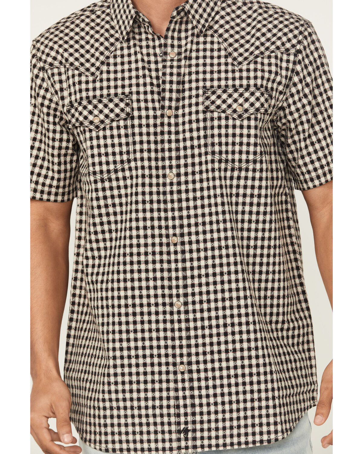 Image #3 - Moonshine Spirit Men's Checkers Plaid Print Short Sleeve Snap Western Shirt, Tan, hi-res