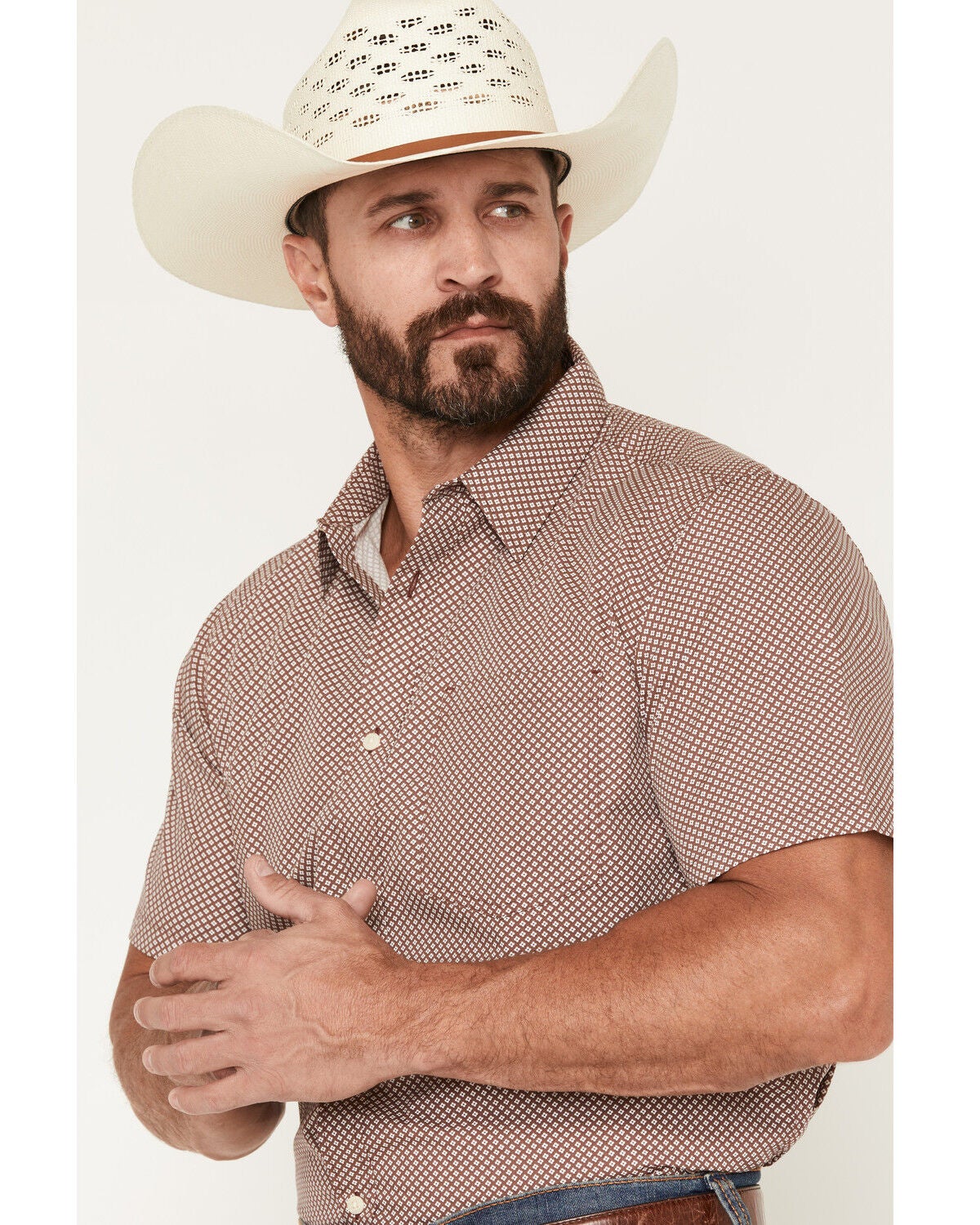 Image #2 - Gibson Trading Co Men's Kick Dust Geo Print Short Sleeve Button-Down Western Shirt - Tall, Burgundy, hi-res
