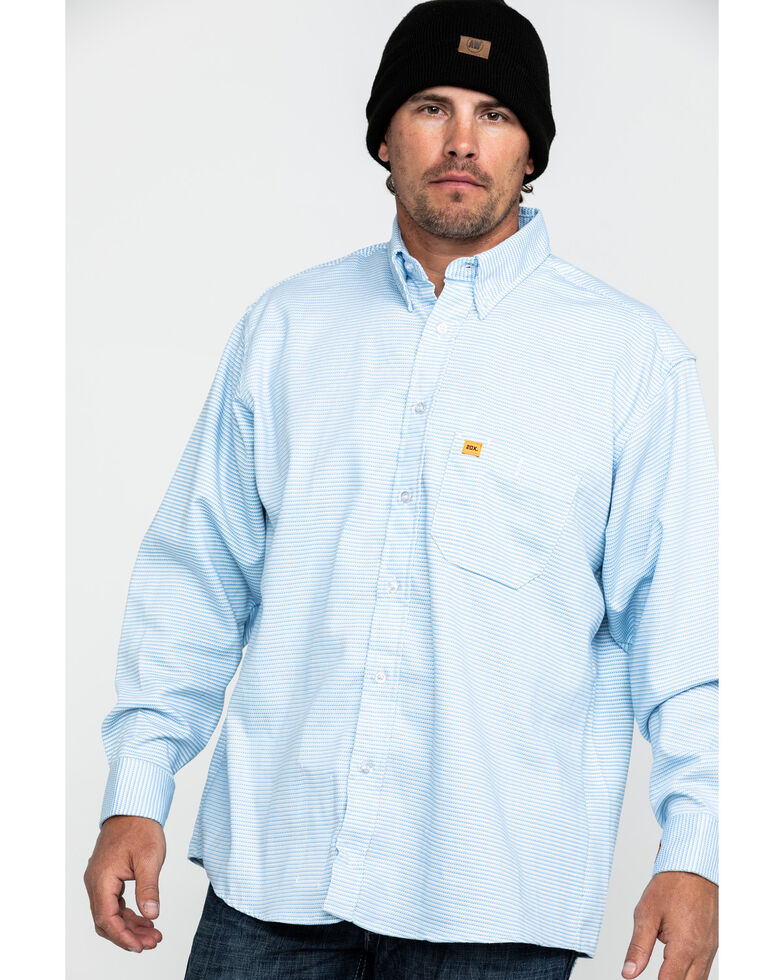 Wrangler 20X Men's FR Tonal Stripe Long Sleeve Work Shirt - Big , Blue, hi-res