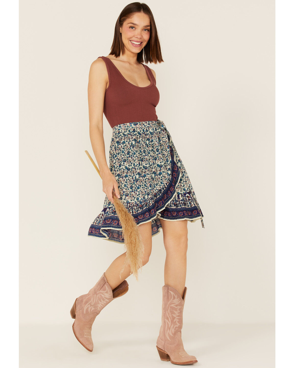 Image #1 - Bila Women's Border Print Wrap Mini Skirt, Blue, hi-res
