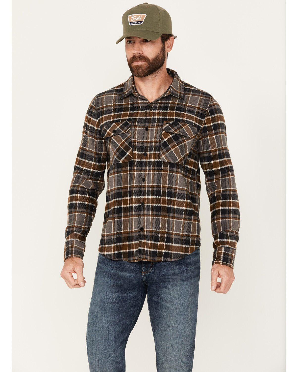Image #1 - Brixton Men's Bowery Plaid Print Long Sleeve Button-Down Flannel Shirt, Black, hi-res