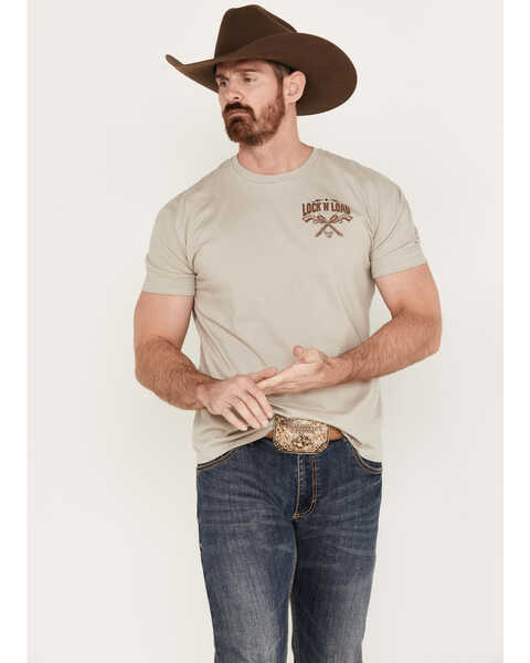 Image #1 - Cowboy Hardware Men's Lock N' Load Short Sleeve Graphic T-Shirt, Sand, hi-res