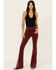 Image #1 - Shyanne Women's Syrah High Rise Velveteen Stretch Flare Jeans, Dark Red, hi-res