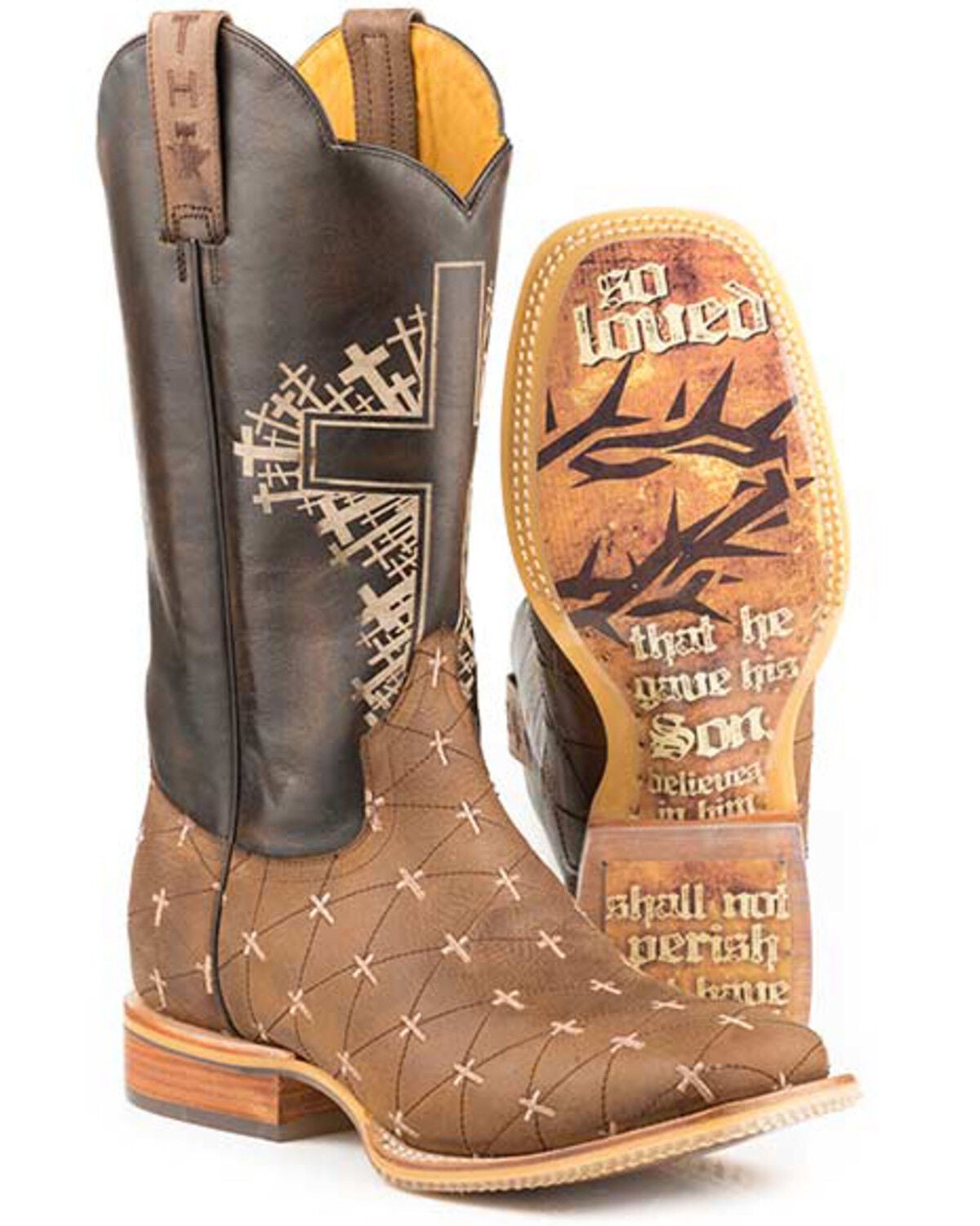 Tin Haul Men's John 3:16 Western Boots - Square Toe, Tan, hi-res